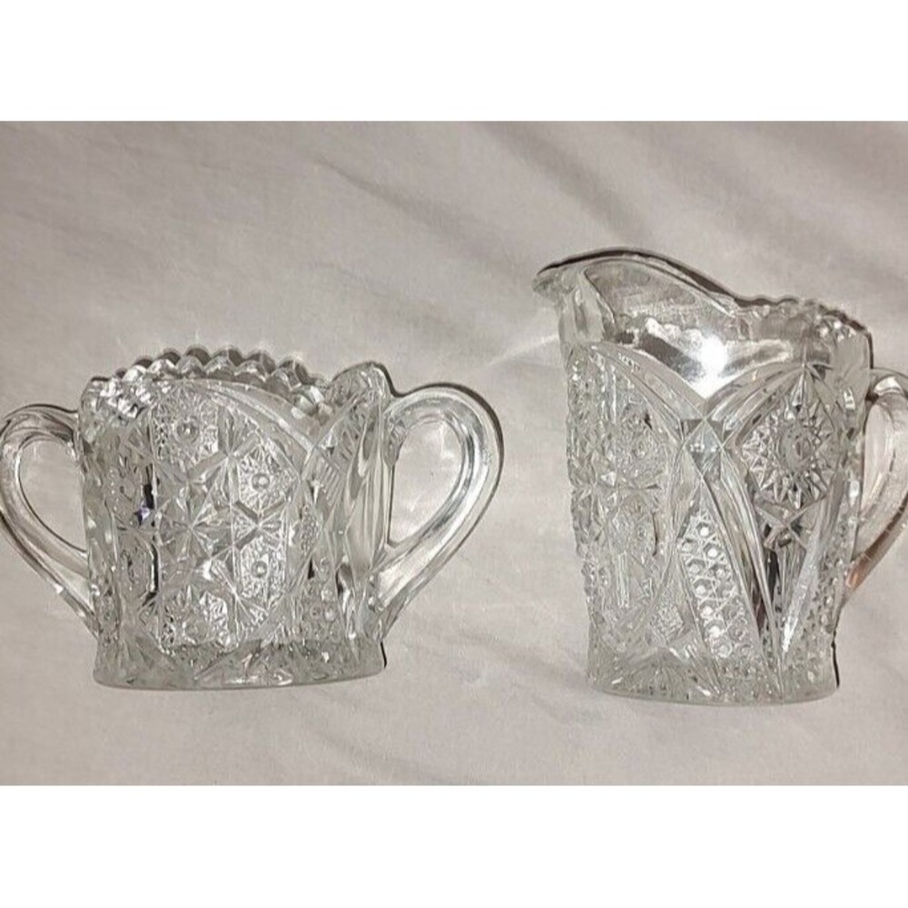 Sugar and Creamer Lot, Vintage Clear Cut Glass